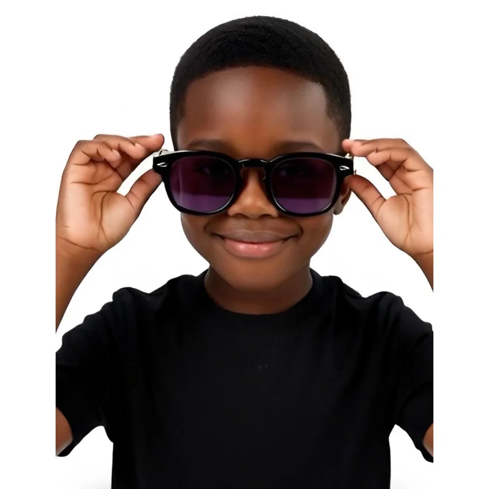Kids‎ Black Round Sunglasses UV400 Protection TR90 Frame Boys Girls Party Shades